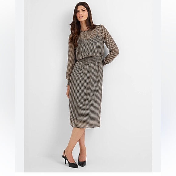 Tommy Hilfiger Houndstooth Smock-Waist Midi Dress sz 12 - Picture 5 of 7